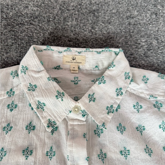 Johnny Cotton Men's White and Green Patterned Button Down shirt geometric SZ M - Picture 7 of 14